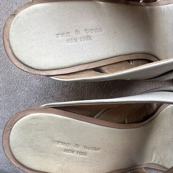 Rag & Bone Bone Leather & Canvas Wedge Wood Heel Sandals Women EU 36 US 5.5 - 6